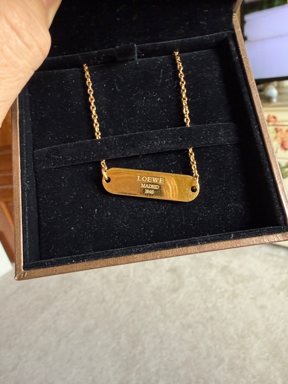 Loewe Gold-Tone Engraved Bar Necklace